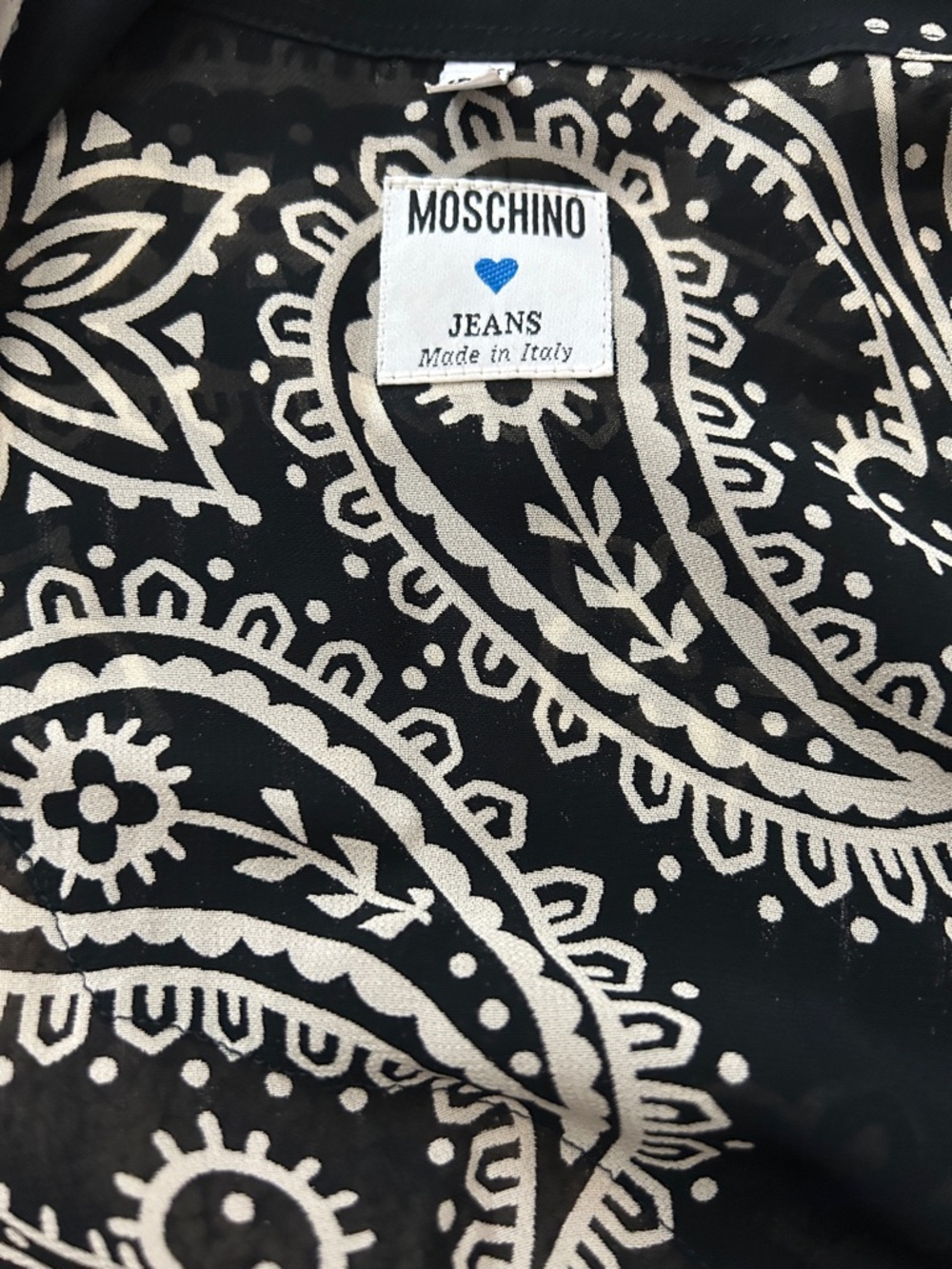 Moschino Black/Cream Paisley Button Front Long Sleeve Blouse Shirt Top *Size S* - Picture 6 of 6